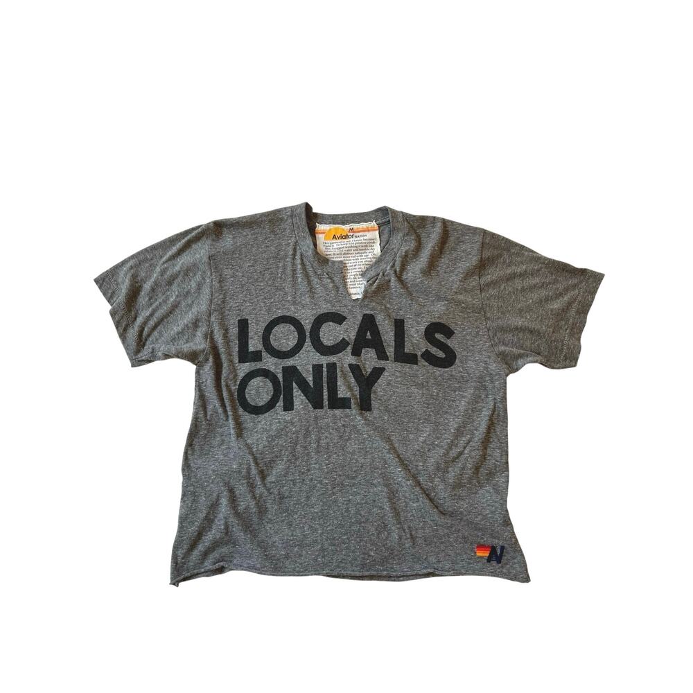 Aviator Nation Locals Only Short Sleeve Boyfriend Tee Heather Grey Size Medium